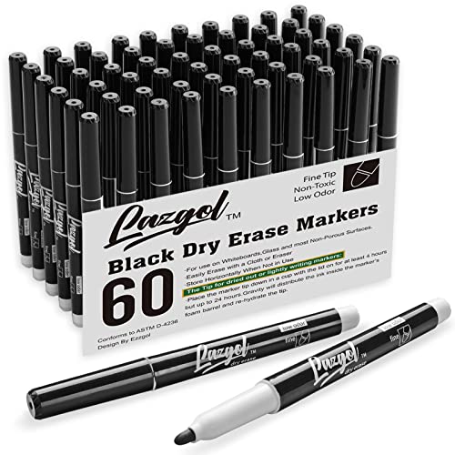 Dry Erase Markers Bulk, LAZGOL 60 Pack Black Low Odor Whiteboard Markers, Fine Point Dry Erase Markers Perfect for Writing on Dry Erase Whiteboard Mirror Glass for School Office Home