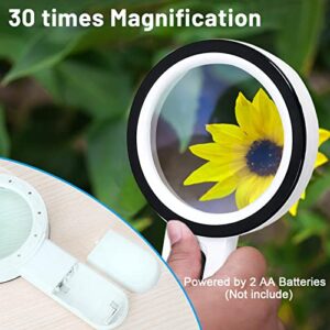 Magnifying Glass with Light, 30X Handheld Large Illuminated Magnifier, Reading Magnifying Glass with for Seniors Read, Coins, Stamps, Map, Inspection, Macular Degeneration