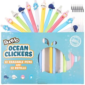 bunmo erasable cute pens – cute kawaii accessories – 12 ink pens include 12 extra kawaii pen ink refills. great easter basket stuffers or easter basket stuffers for girls