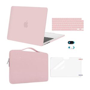 mosiso compatible with macbook air 13.6 inch case 2022 2023 release a2681 with m2 chip touch id, plastic hard shell case&carrying sleeve bag&keyboard cover&webcam cover&screen protector, baby pink