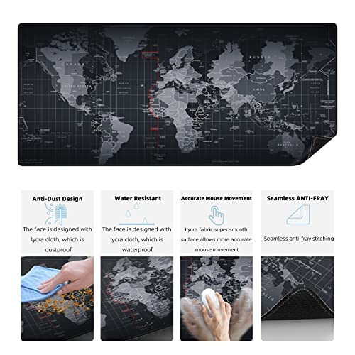 PULAIXIN 5 in 1 Keyboard Mouse Pad Set, Mouse Pad Wrist Support, Extended Gaming Mouse Pad + Keyboard Wrist Rest Support, (34.5×15.7 in) Large Ergonomic Mousepad Desk Mat Combo -Black World Map