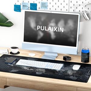 PULAIXIN 5 in 1 Keyboard Mouse Pad Set, Mouse Pad Wrist Support, Extended Gaming Mouse Pad + Keyboard Wrist Rest Support, (34.5×15.7 in) Large Ergonomic Mousepad Desk Mat Combo -Black World Map