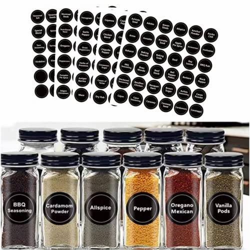 180 Spice Labels for Food Containers, Chalkboard Labels for Jars,Spice Labels Stickers Preprinted Pantry Labels,Small Chalk Labels Spice Jar Labels-Round 168 Printed,12 Blank Stickers,1 Erasable Chalk
