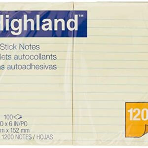 Highland Sticky Notes, 4 x 6 Inches, Yellow, 12 Pack (6609)