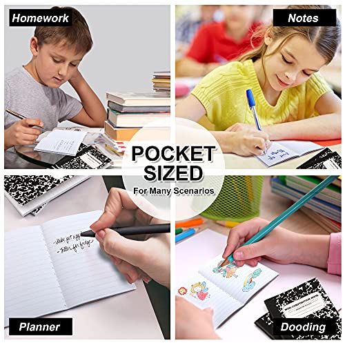 Mini Composition Notebook, Cute 30 Pack Black Narrow Ruled Mini Composition Books Bulk by Feela, Small Pocket Marble Journal Notebooks for Kids Students College Office, Pocket Size 4.5 x 3.25 in