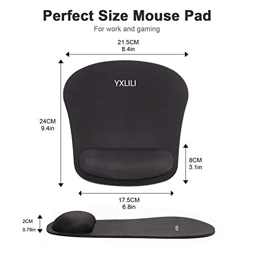 YXLILI Ergonomic Mouse Pad with Wrist Support, Gaming Mouse Mat with Gel Wrist Rest, Easy Typing & Pain Relief, Non-Slip Rubber Base, Waterproof Mousepads for Home Office Working Studying -Black