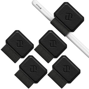 fintie 4 pack pen loop holder compatible with apple pencil 1st & 2nd generation and stylus pens, elastic adhesive leather pen sleeve attached to cases, notebooks journals calendars, black