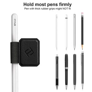 Fintie 4 Pack Pen Loop Holder Compatible with Apple Pencil 1st & 2nd Generation and Stylus Pens, Elastic Adhesive Leather Pen Sleeve Attached to Cases, Notebooks Journals Calendars, Black