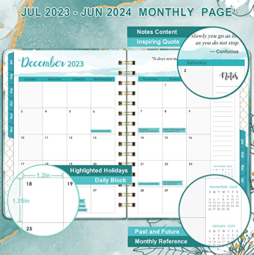 Planner 2023-2024 - July 2023-June 2024, 2023-2024 Academic Weekly & Monthly Planner with Tabs, 6.4" x 8.5", Hardcover with Back Pocket + Thick Paper + Twin-Wire Binding - Green