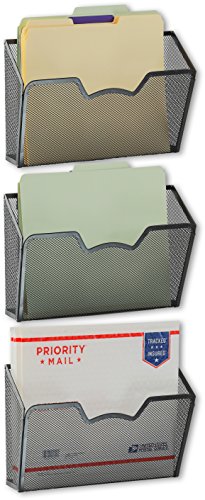 3 Pack - SimpleHouseware Wall Mount Single Pocket File Organizer Holder, Black