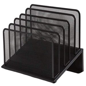 1intheoffice metal mesh file organizer, black wire mesh 5 section incline sorter, black finish