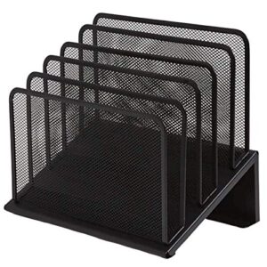 1InTheOffice Metal Mesh File Organizer, Black Wire Mesh 5 Section Incline Sorter, Black Finish