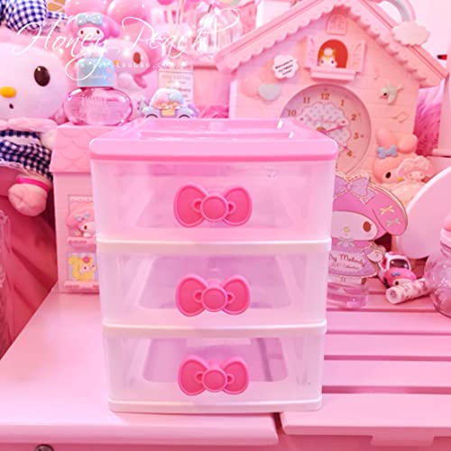 Lovely Girls Receiving Storage Cabinets Box Room Desktop Makeup Organizer With Three-tier Desk Receiving Drawers N Pink Bowknot