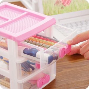 Lovely Girls Receiving Storage Cabinets Box Room Desktop Makeup Organizer With Three-tier Desk Receiving Drawers N Pink Bowknot