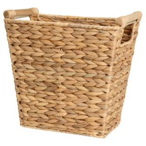 StorageWorks Wicker Waste Basket with Wooden Handles, Rectangular Hand Woven Office Waste Basket, 1 Pack