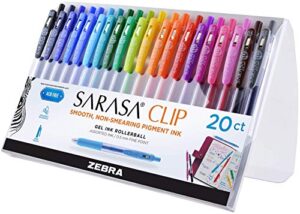 zebra pen sarasa clip retractable gel pen, fine point, 0.5mm, rainbow assorted colors, 20-pack