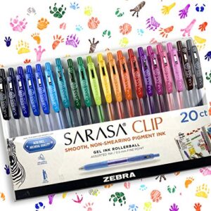 Zebra Pen Sarasa Clip Retractable Gel Pen, Fine Point, 0.5mm, Rainbow Assorted Colors, 20-Pack