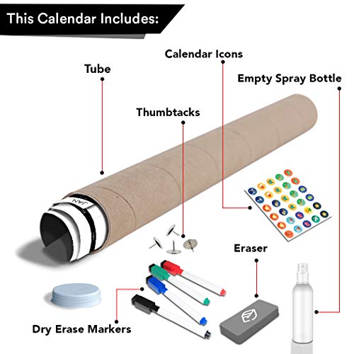 Lushleaf Designs - Large Dry Erase Wall Calendar - 24x39 Inches - Blank Undated 2023 Reusable Year Calendar - Whiteboard Yearly Poster - Laminated Office Jumbo 12 Month Calendar (Vertical)