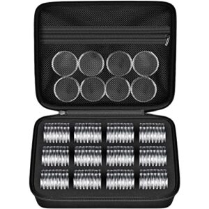 96 pieces 46mm coin capsules, with foam gasket and plastic storage organizer box, 6 sizes (20/25/27/30/38/46mm) coins collector case holder for coin collection supplies(black)