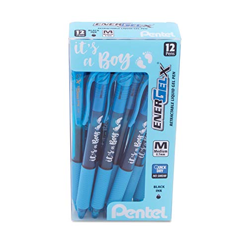 Pentel EnerGel-X Retractable Gel Pen, (0.7mm) Med. line, Sky Blue Ink- It's a Boy! Dozen Box (BL107SPC12)