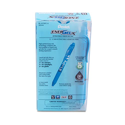 Pentel EnerGel-X Retractable Gel Pen, (0.7mm) Med. line, Sky Blue Ink- It's a Boy! Dozen Box (BL107SPC12)