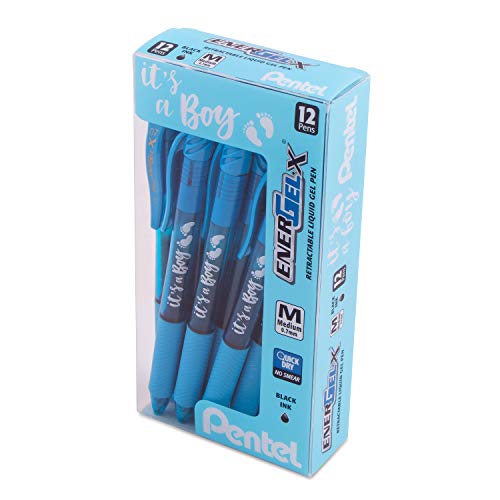 Pentel EnerGel-X Retractable Gel Pen, (0.7mm) Med. line, Sky Blue Ink- It's a Boy! Dozen Box (BL107SPC12)