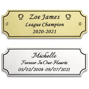 3″w x 1″h, custom elegant engraved plate, personalized memorial name plate for trophy, frames, urn, brass or stainless steel laser engraved plaque with adhesive backing or screws (silver, gold)