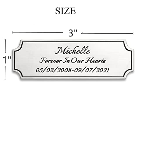 3"W x 1"H, Custom Elegant Engraved Plate, Personalized Memorial Name Plate for Trophy, Frames, Urn, Brass or Stainless Steel Laser Engraved Plaque with Adhesive Backing or Screws (Silver, Gold)