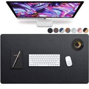 leather desk pad 36″ x 20″, vine creations office desk mat waterproof black, smooth pu leather large mouse pad and writing surface, top of desks protector, wide dual-sided blotter accessories decor