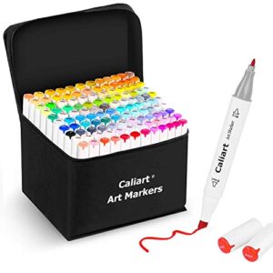 caliart 121 colors artist alcohol markers dual tip art markers twin sketch markers pens permanent alcohol based markers with case for adult kids coloring drawing sketching card making illustration