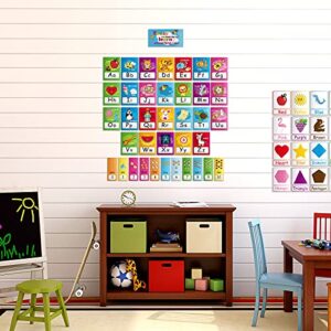 58 Pieces Educational Preschool Cards Kids Early Learning Poster Alphabet Number Colors and Shapes Bulletin Board Decoration Kindergarten Classroom Learning Card with Glue Point Dot (Rich Style)