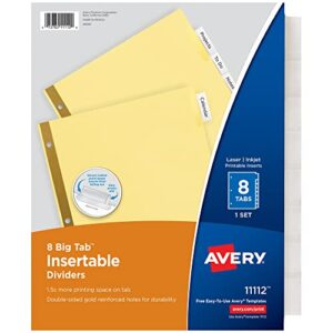 avery 8-tab binder dividers, insertable clear big tabs, 24 sets (11115)