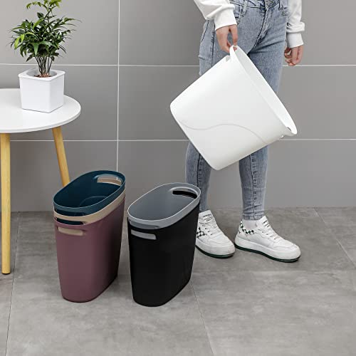 JiatuA Plastic Small Trash Can Slim Waste Basket with Handles 3.2 Gallon Narrow Garbage Container Bin for Bathroom, Bedroom, Kitchen, Home Office Under Desk, Dorm, Laundry Room, Kids Room, Black