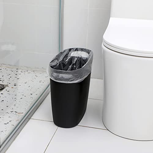 JiatuA Plastic Small Trash Can Slim Waste Basket with Handles 3.2 Gallon Narrow Garbage Container Bin for Bathroom, Bedroom, Kitchen, Home Office Under Desk, Dorm, Laundry Room, Kids Room, Black