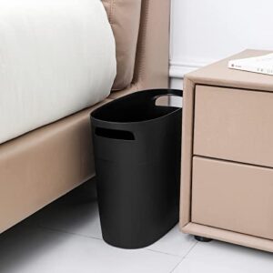 JiatuA Plastic Small Trash Can Slim Waste Basket with Handles 3.2 Gallon Narrow Garbage Container Bin for Bathroom, Bedroom, Kitchen, Home Office Under Desk, Dorm, Laundry Room, Kids Room, Black