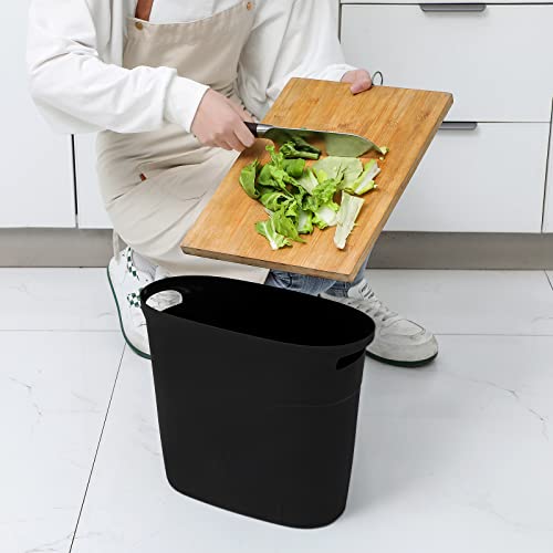 JiatuA Plastic Small Trash Can Slim Waste Basket with Handles 3.2 Gallon Narrow Garbage Container Bin for Bathroom, Bedroom, Kitchen, Home Office Under Desk, Dorm, Laundry Room, Kids Room, Black