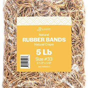 BILINNY Rubber Bands Size 33 - 5 lb. Bulk Pack Made in USA - Tan Color - 3.5 X 1/8 inches RubberBands