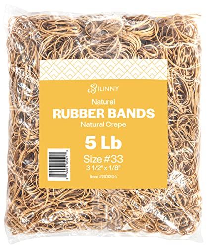 BILINNY Rubber Bands Size 33 - 5 lb. Bulk Pack Made in USA - Tan Color - 3.5 X 1/8 inches RubberBands