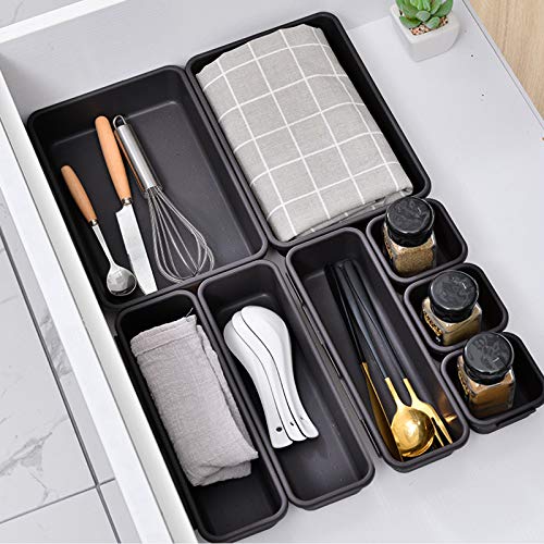 Interlocking Desk Drawer Organizer Tray, 24 PCS Desk Drawer Organizer, Office Drawer Dividers Storage Bins for Kitchen Bathroom Office, 3 Different Sizes, Grey