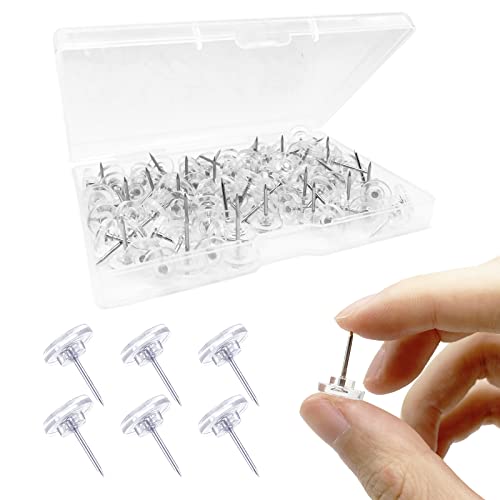 FITULABO 100 Pieces Plastic Push Pins, Plastic Head Steel Point Thumb Tacks for Wall, Cork Bulletin Board Tacks for Map, Calendar, Poster, Photo, Paper Craft, Document (Transparent)