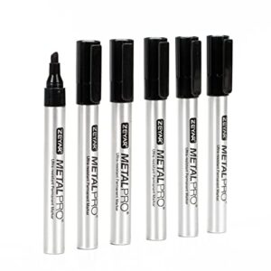 zeyar permanent markers, chisel tip medium point, waterproof & smear proof ink, aluminum barrel markers, quick drying (6 black color)