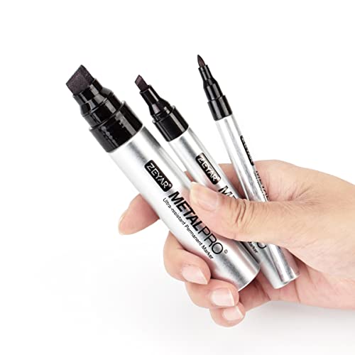 ZEYAR Permanent Markers, Chisel Tip Medium Point, Waterproof & Smear Proof ink, Aluminum Barrel Markers, Quick Drying (6 Black Color)