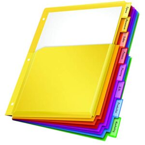 oxford expanding plastic binder dividers, flexible front pockets expand 1/4″, 8 tab, insertable multicolor tabs, letter size, 3 sets (89605)