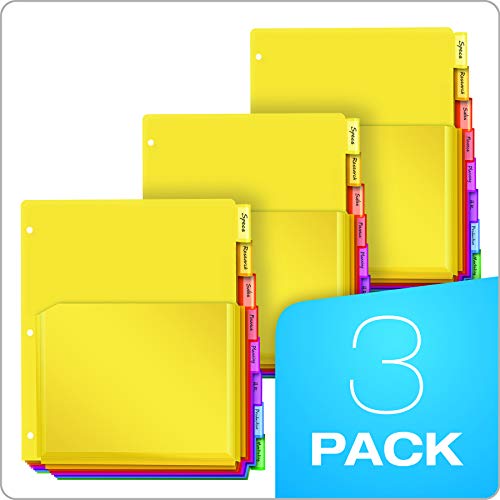 Oxford Expanding Plastic Binder Dividers, Flexible Front Pockets Expand 1/4", 8 Tab, Insertable Multicolor Tabs, Letter Size, 3 Sets (89605)