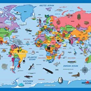 2 Pack - World & USA Map for Kids [Illustrated] - 2 Poster Set (Laminated, 18" x 29")