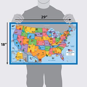 2 Pack - World & USA Map for Kids [Illustrated] - 2 Poster Set (Laminated, 18" x 29")
