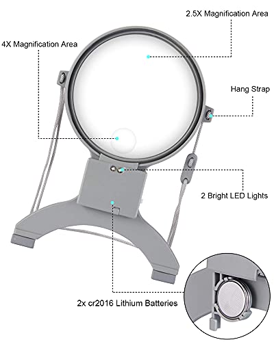 EasyLifeCare Hands Free Chest Rest LED Magnifier - Neck Wear Visual Aid Illuminated Magnifying Glass for Low Vision & Visually Impaired Seniors - Portable - Gifts for Mom, Dad, Grandmother, Women, Men