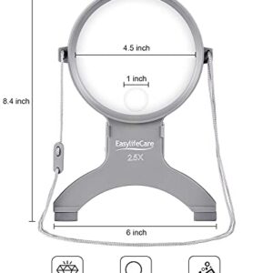 EasyLifeCare Hands Free Chest Rest LED Magnifier - Neck Wear Visual Aid Illuminated Magnifying Glass for Low Vision & Visually Impaired Seniors - Portable - Gifts for Mom, Dad, Grandmother, Women, Men