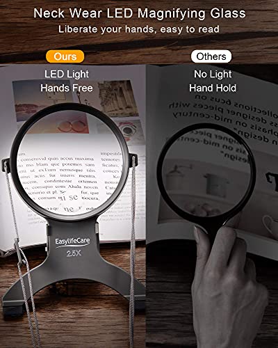 EasyLifeCare Hands Free Chest Rest LED Magnifier - Neck Wear Visual Aid Illuminated Magnifying Glass for Low Vision & Visually Impaired Seniors - Portable - Gifts for Mom, Dad, Grandmother, Women, Men