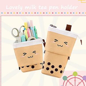 Boba Cute Standing Pencil Case for Kids, Pop Up Pencil Box Makeup Pouch, Stand UP Christmas Gift kids Pen Holder Organizer Cosmetics Bag, Kawaii Stationary (Brown)